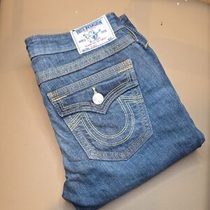 True Religion Blue Denim Jeans with Signature Patch